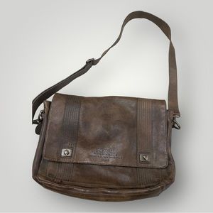 Fossil brown leather messenger bag computer briefcase